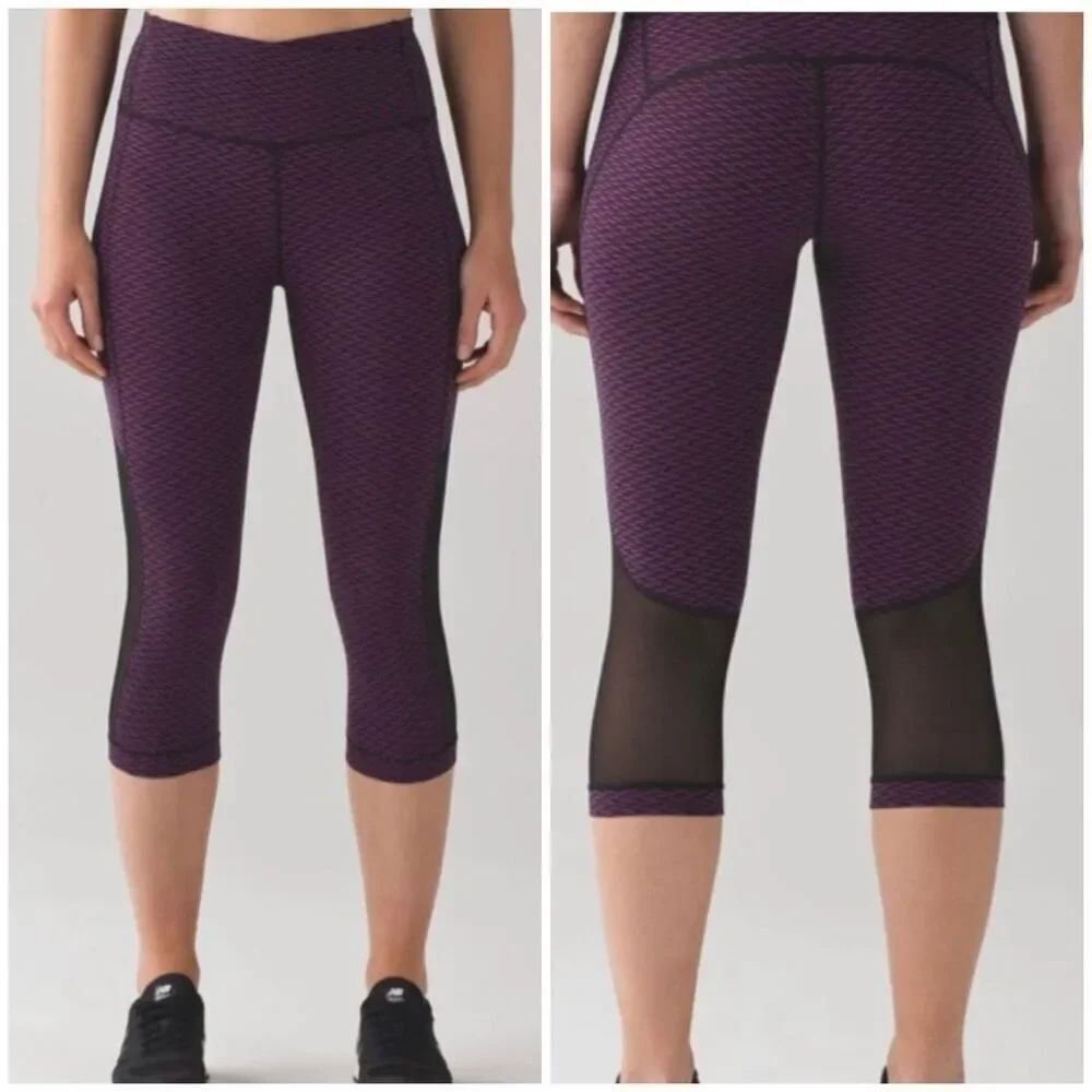 Lululemon Size 8 Gear Up Crop Athletic Leggings Purple Black